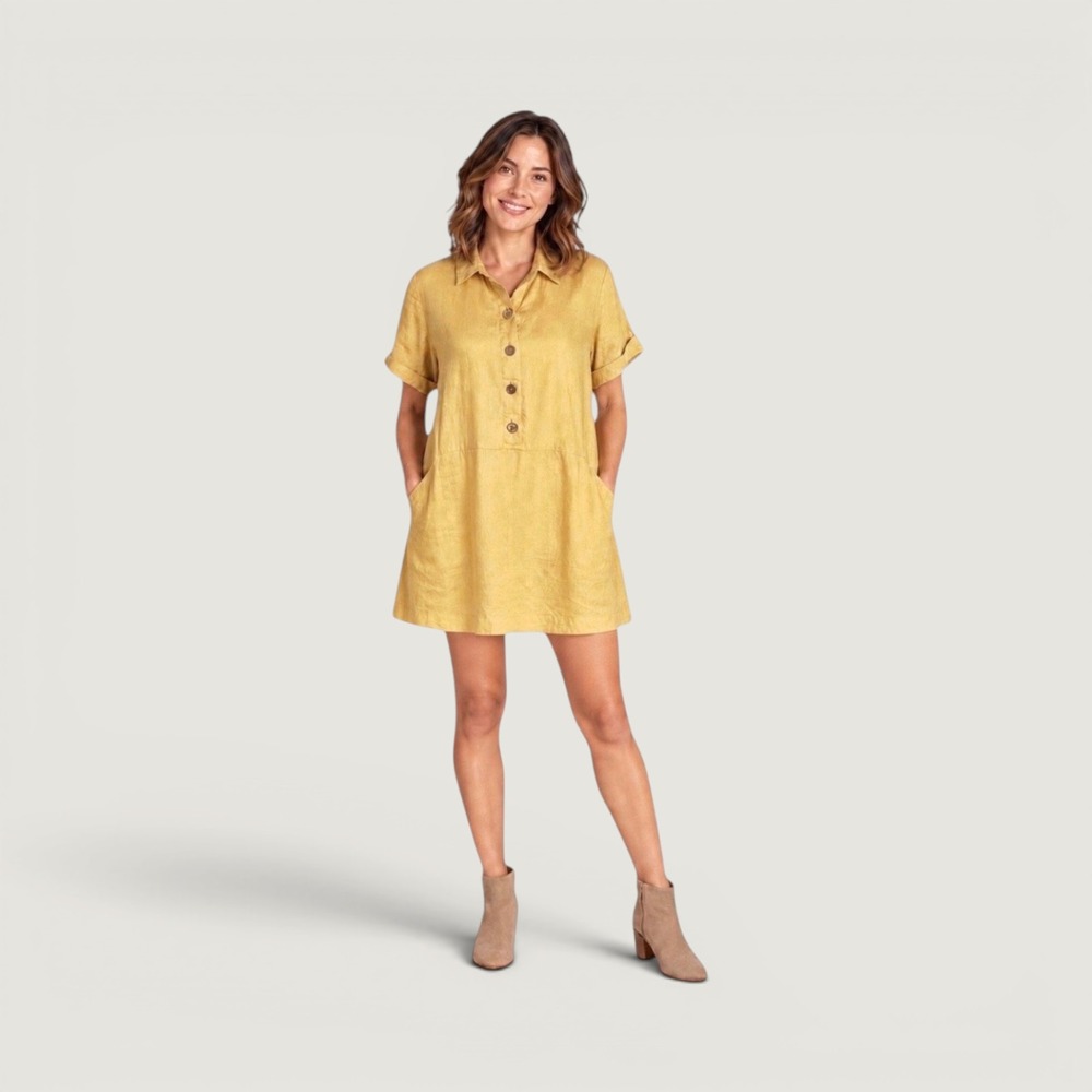 J. Jill Love Linen Shirtdress Womens MP Yellow Boho Coastal Summer Minimalist